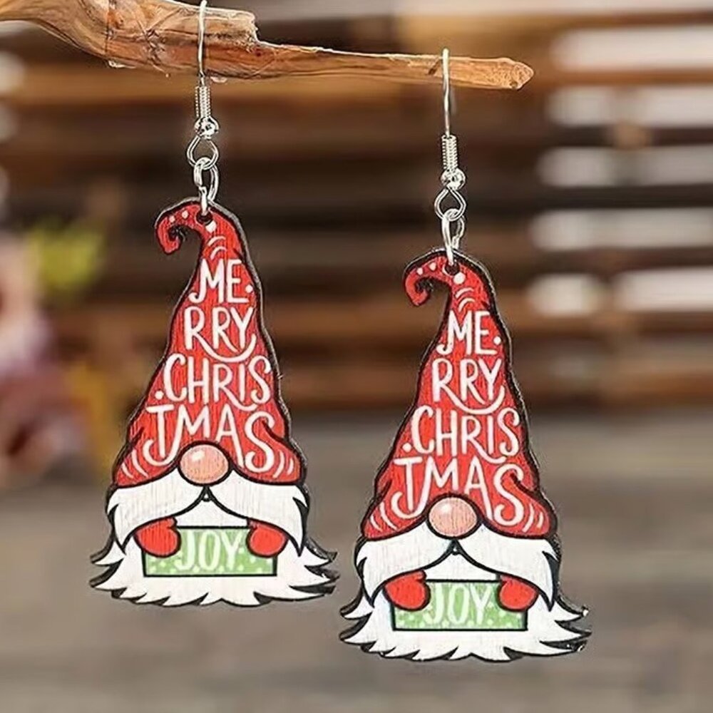 Wooden CHRISTMAS GNOME Dangle Earrings